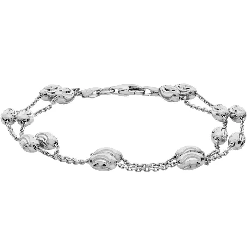 Silver Ladies' 2 Row Dia Cut Beads Bracelet 4.5g